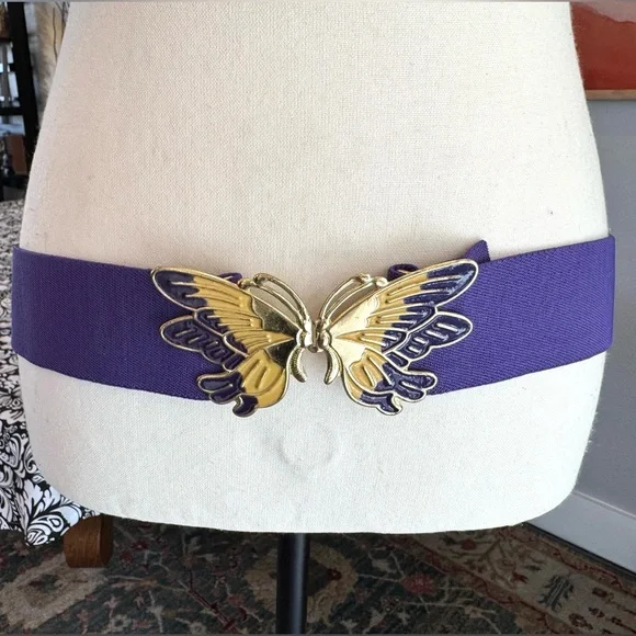 Vintage Purple and Gold Butterfly Stretch Belt - Picture 2 of 8